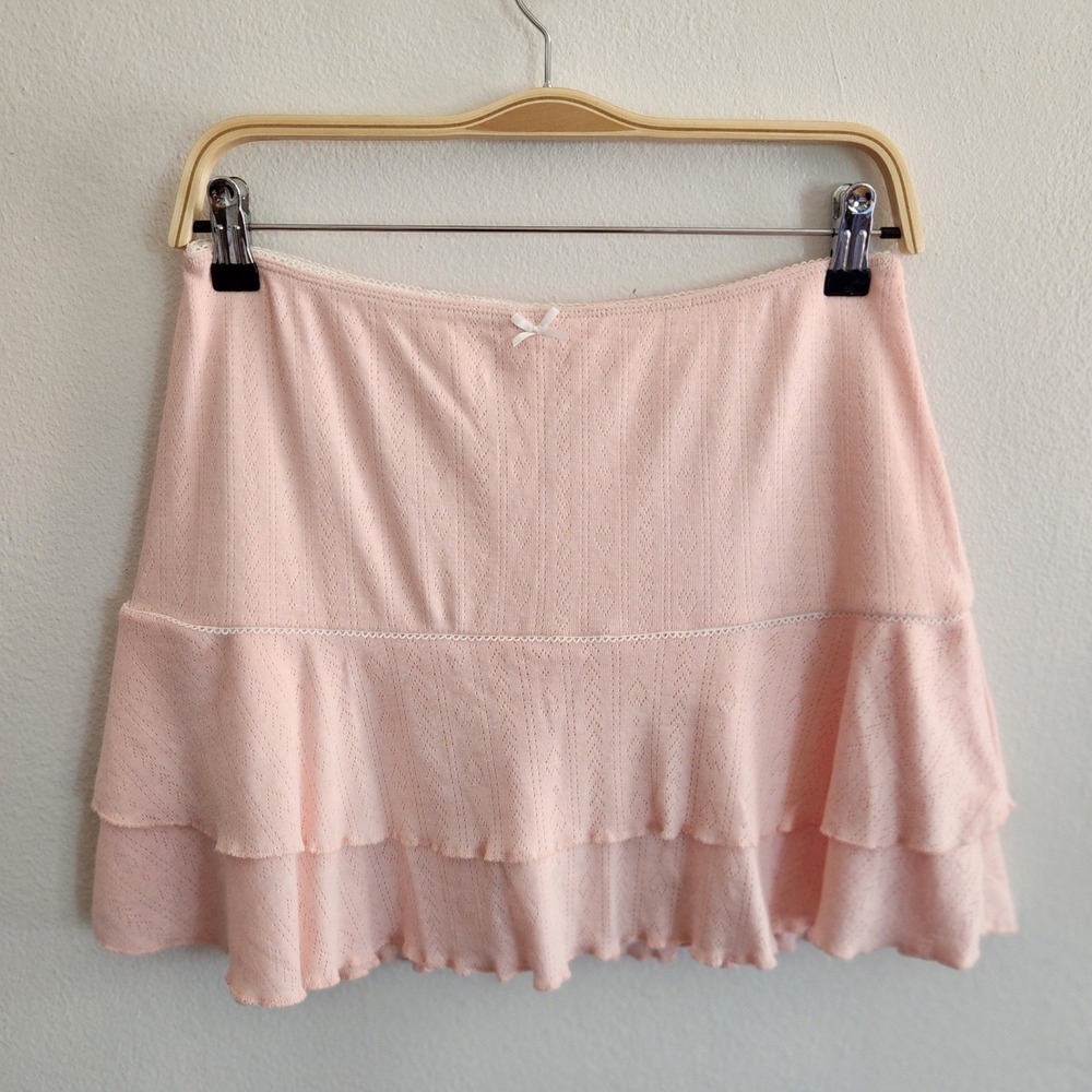 Good Days Project Pointelle Knit Tiered Ruffle Skort XL Light Pink Elastic Waist